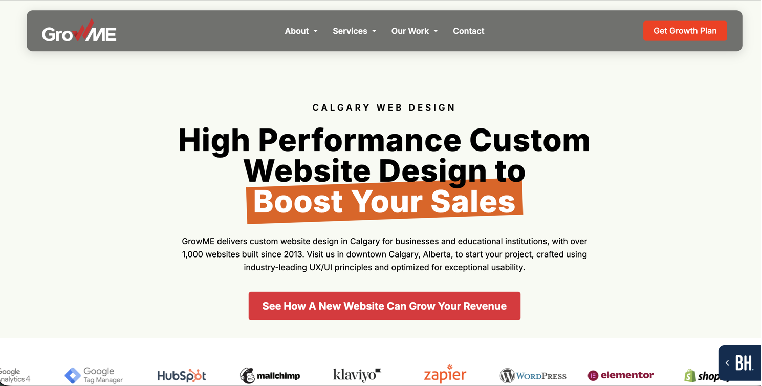 GrowME homepage