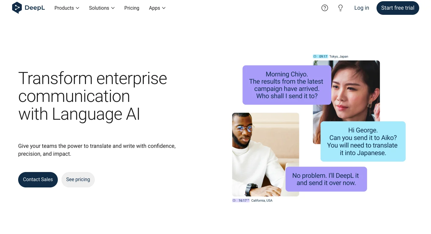 Image shows DeepL homepage