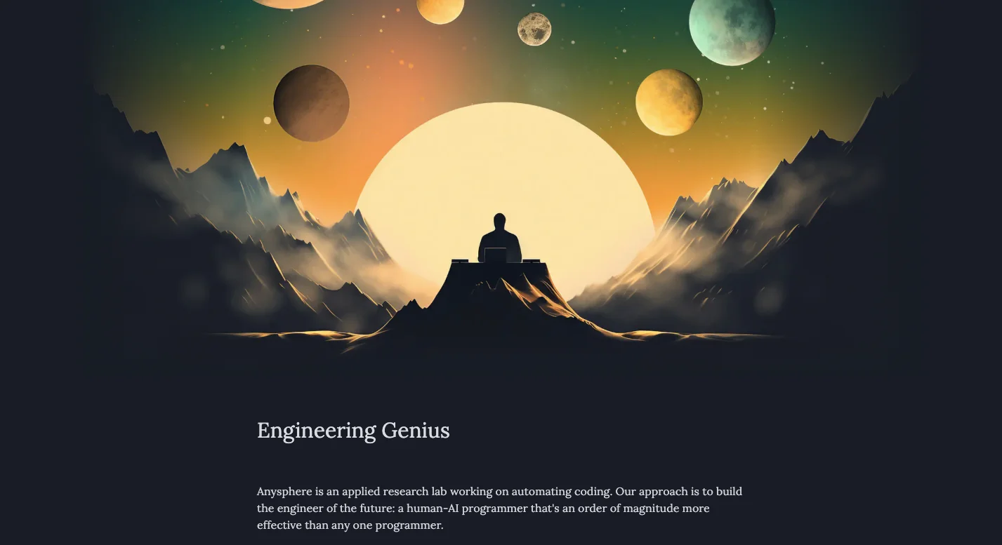 Image shows Anysphere homepage