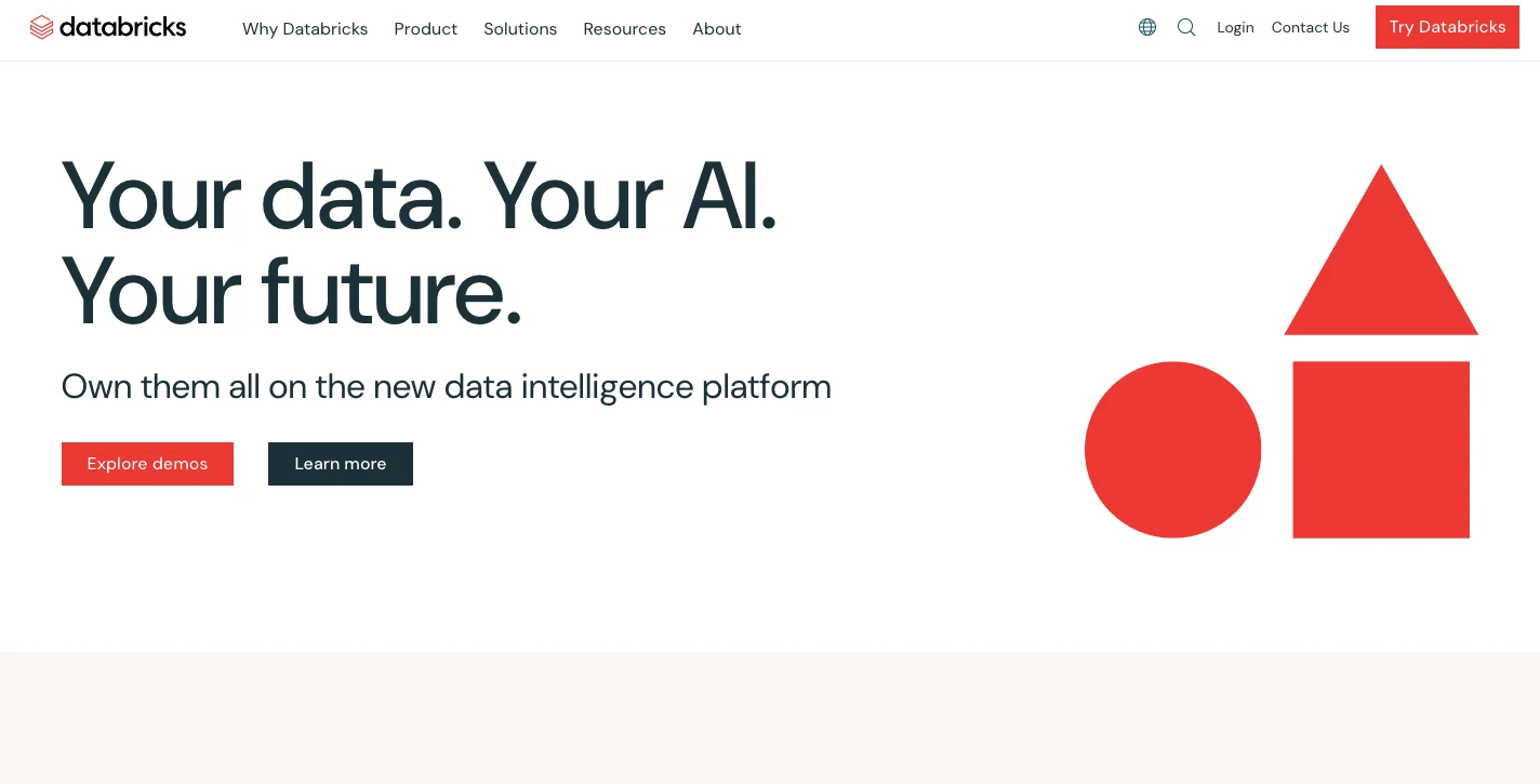 Image shows Databricks homepage
