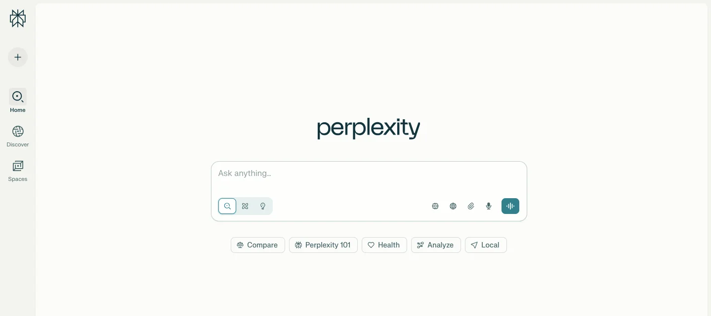 Image shows Perplexity homepage