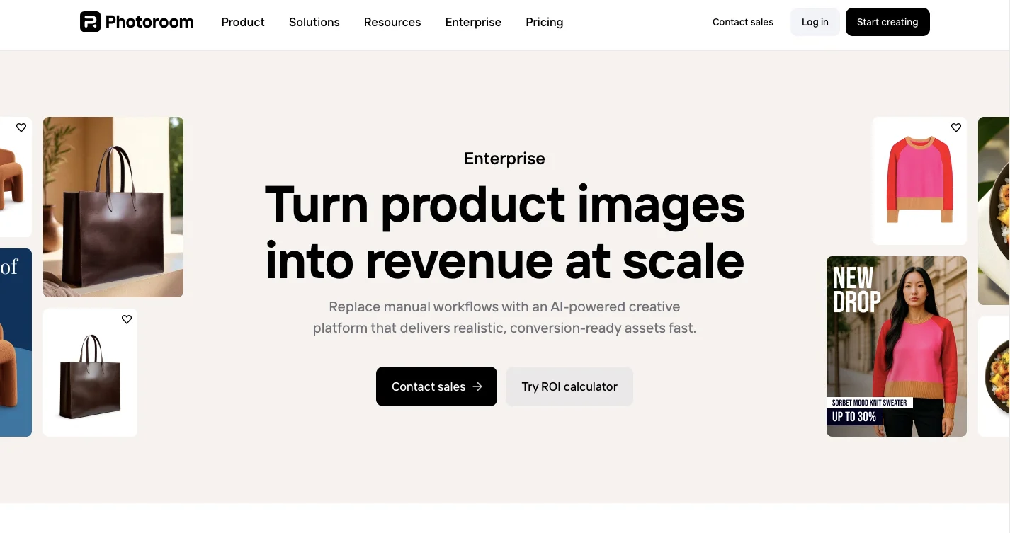 Image shows PhotoRoom homepage