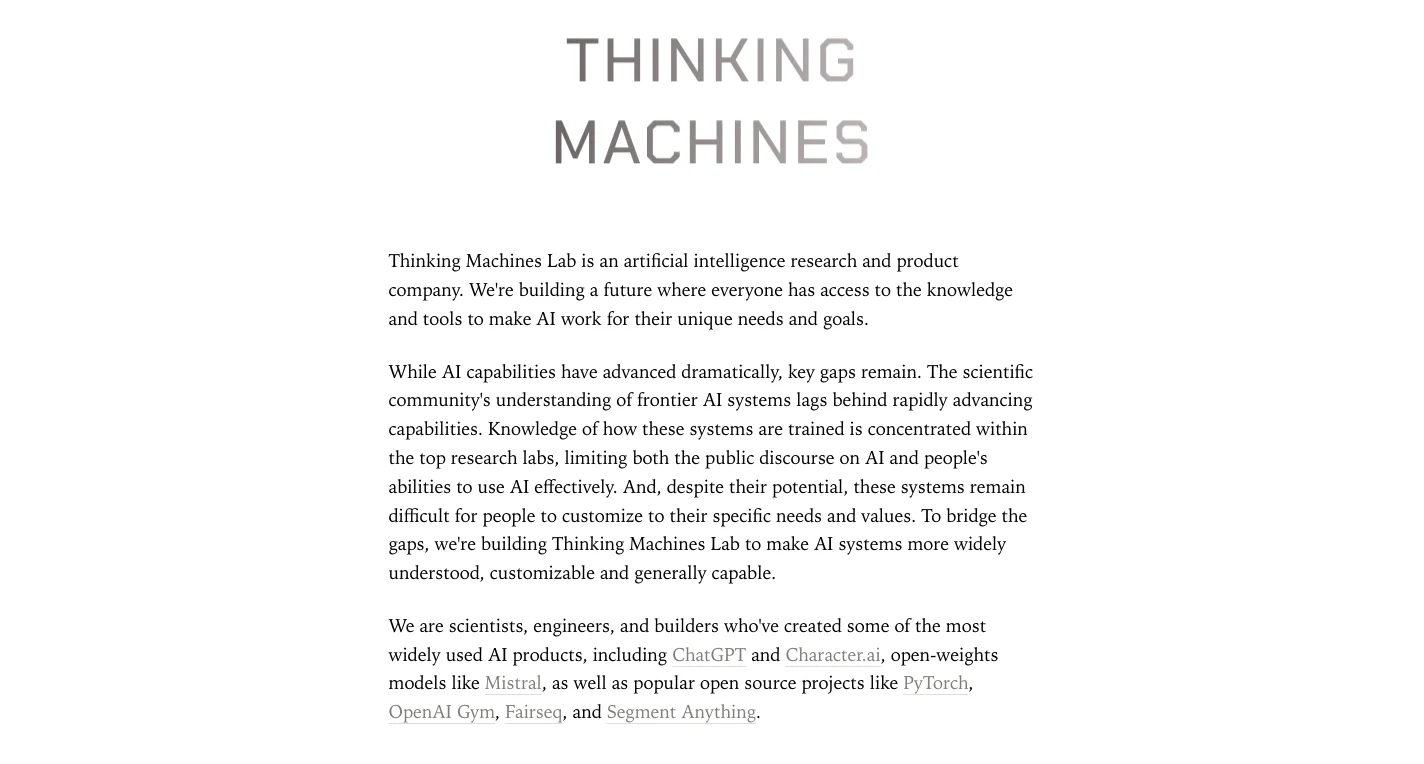 Image shows Thinking Machines Lab homepage