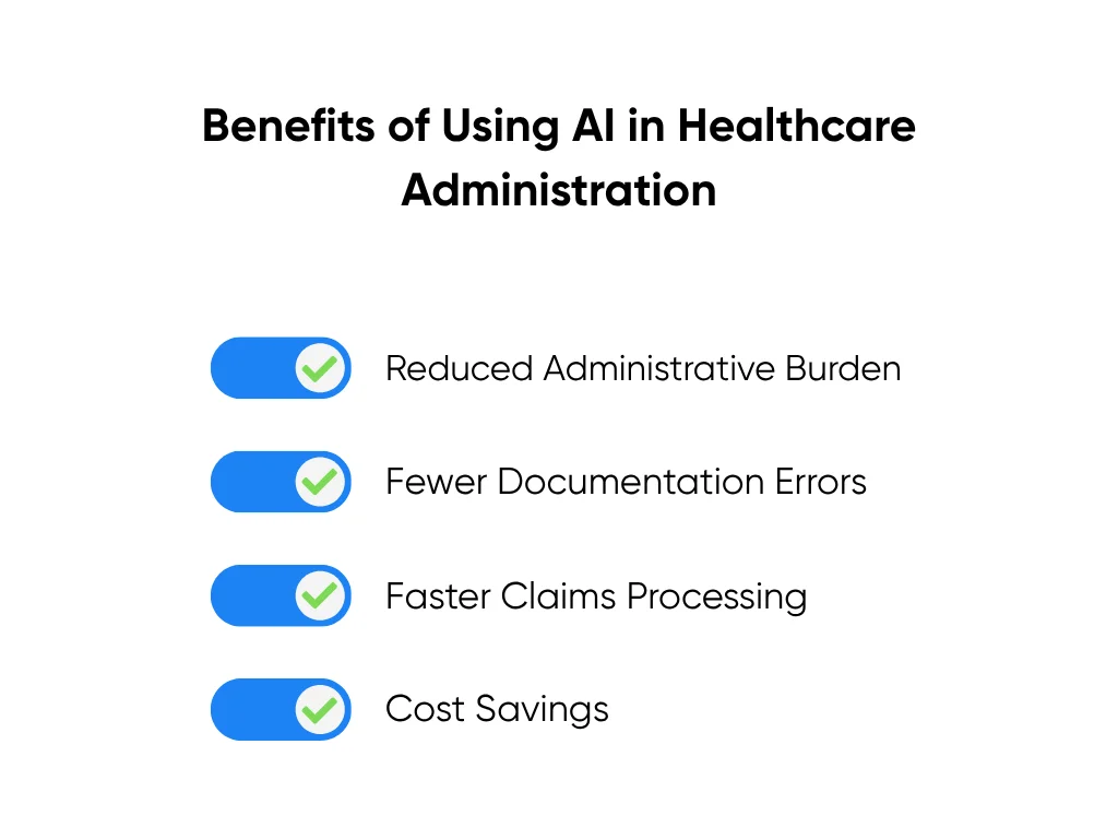 Image shows the benefits of using AI in healthcare administration