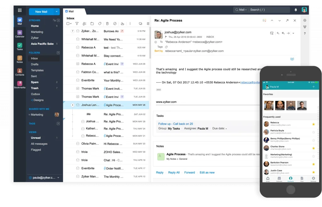 Screenshot of an email client dashboard