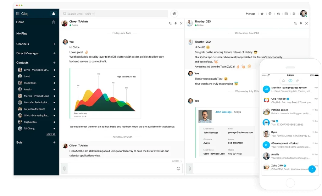 Email client view with mobile phone view