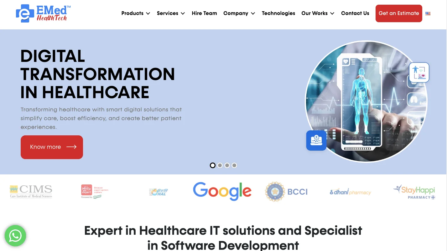 EMed Healthtech company homepage