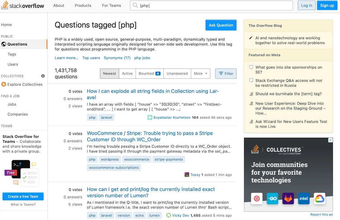 Stackoverflow threaded page