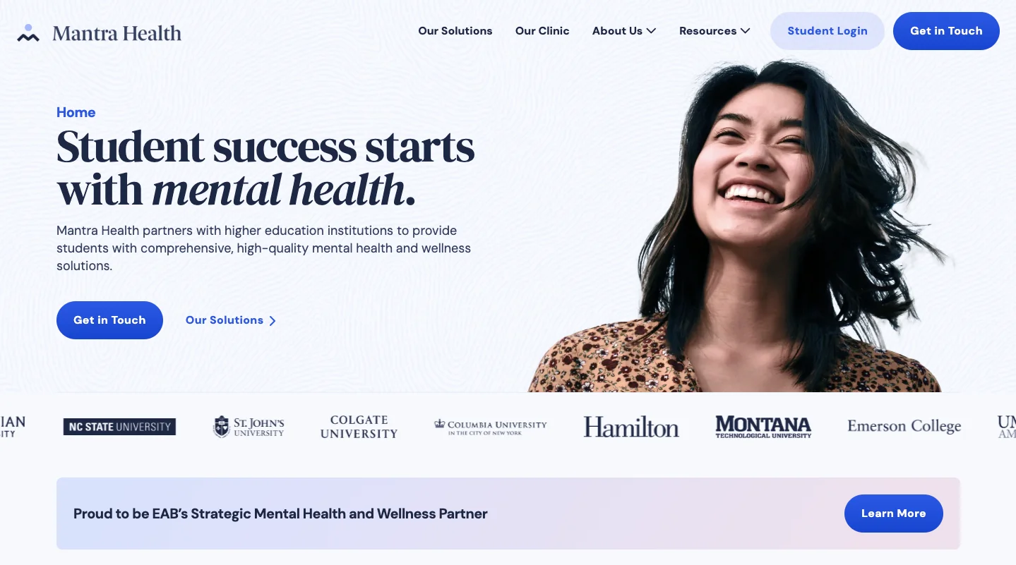 Mantra Health website homepage