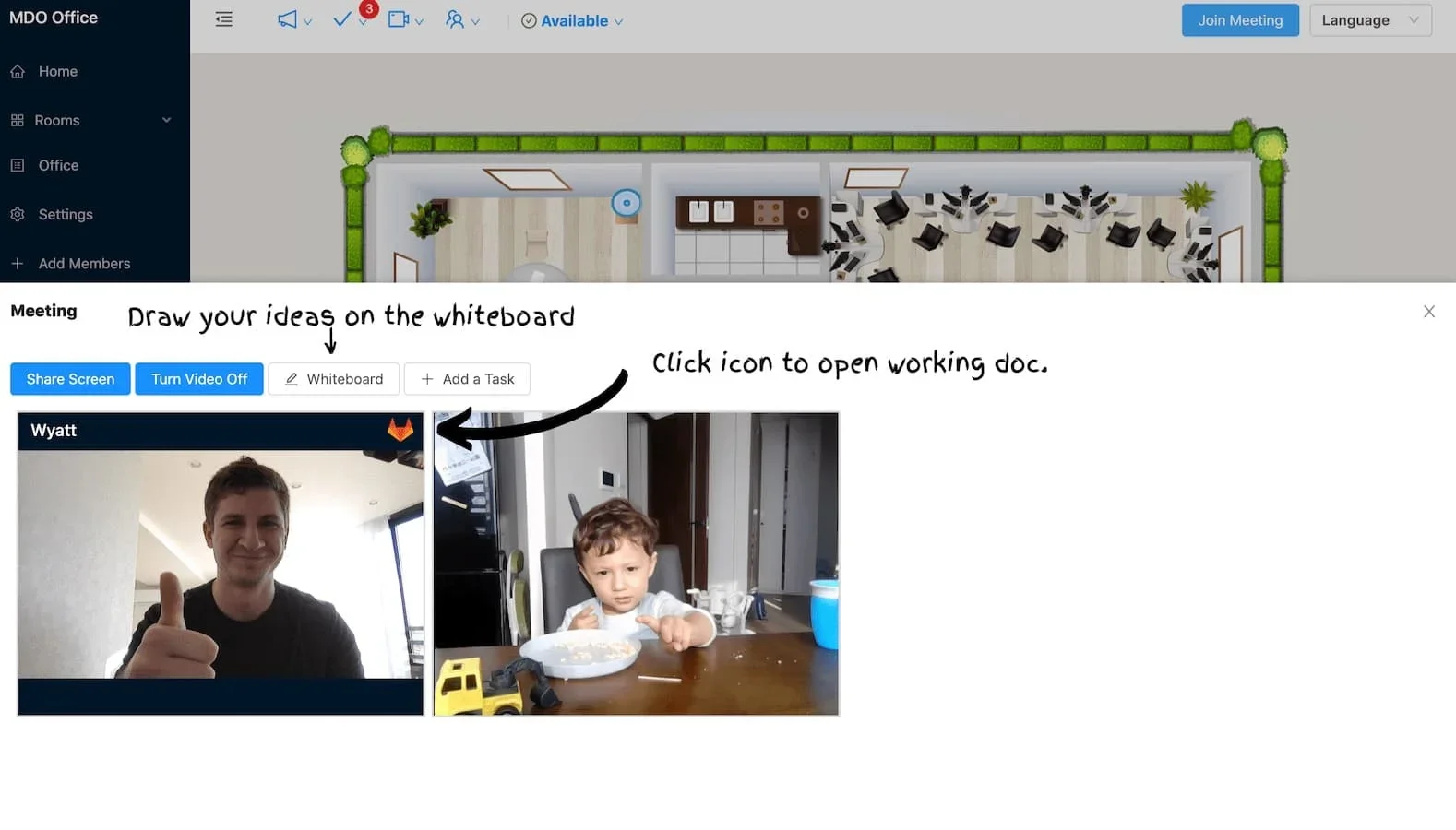 An image of virtual whiteboard collaboration