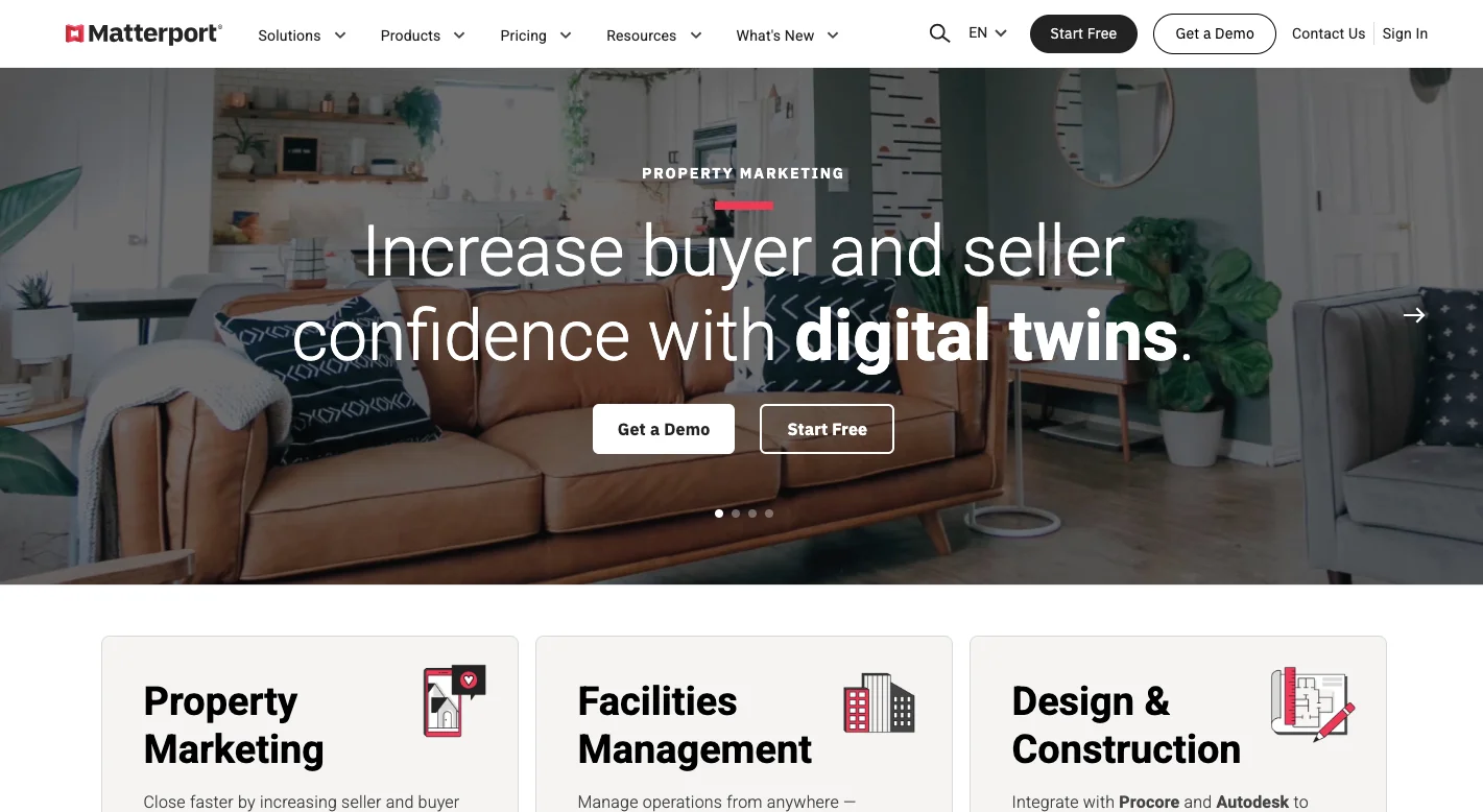 Homepage layout of Matterport