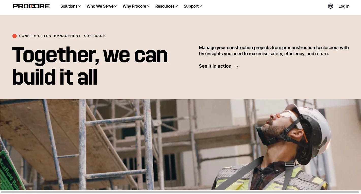 homepage layout of Procore