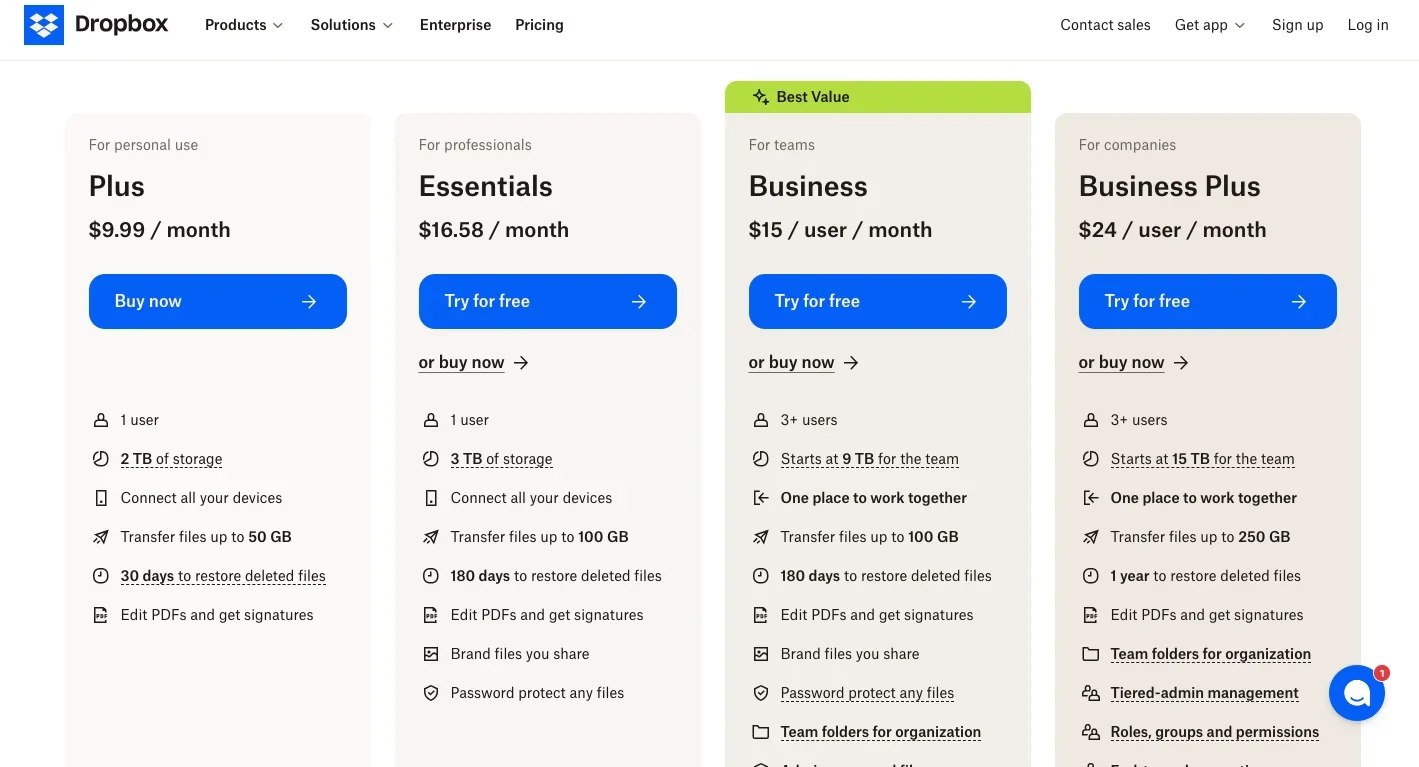 Dropbox_pricing page