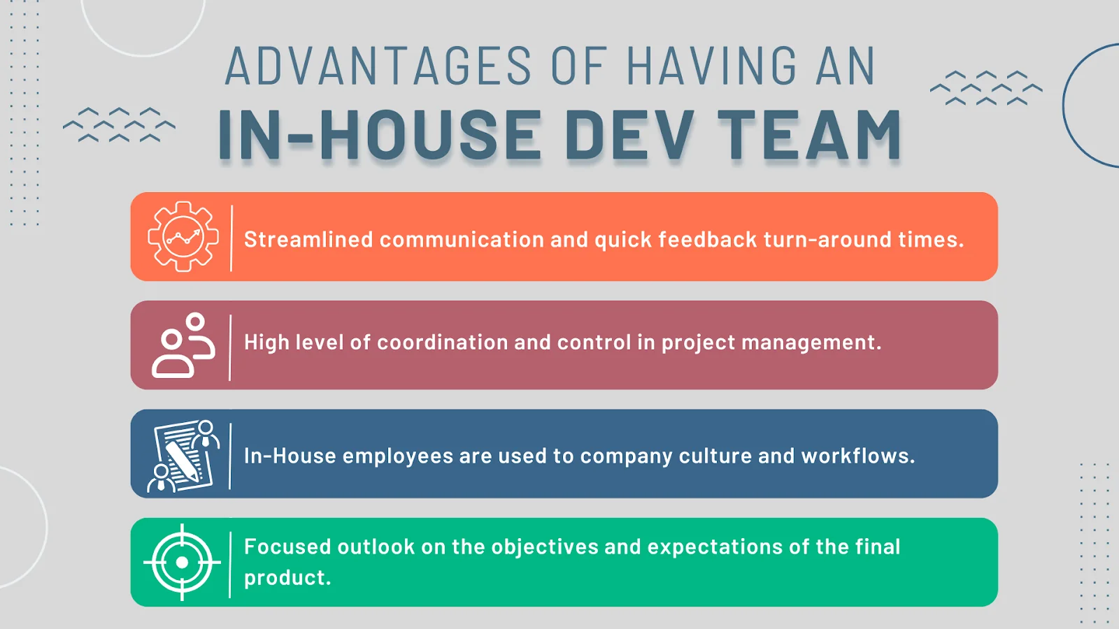List of advantages of using in-house teams