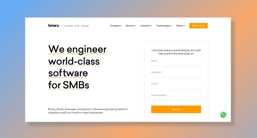 4. Binary Studio  - Top Choice for Outsourcing Front and Back-end Development