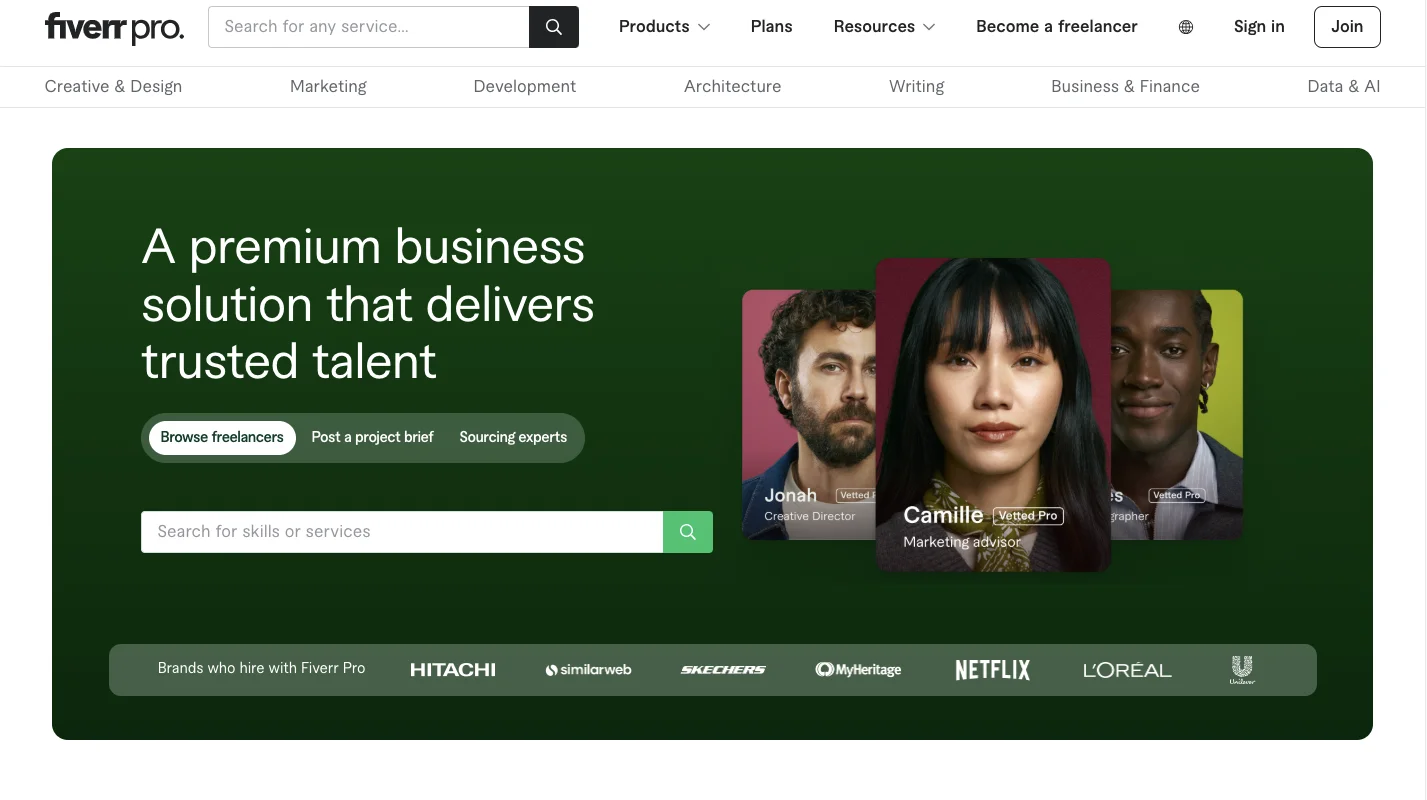 Fiverr Pro homepage