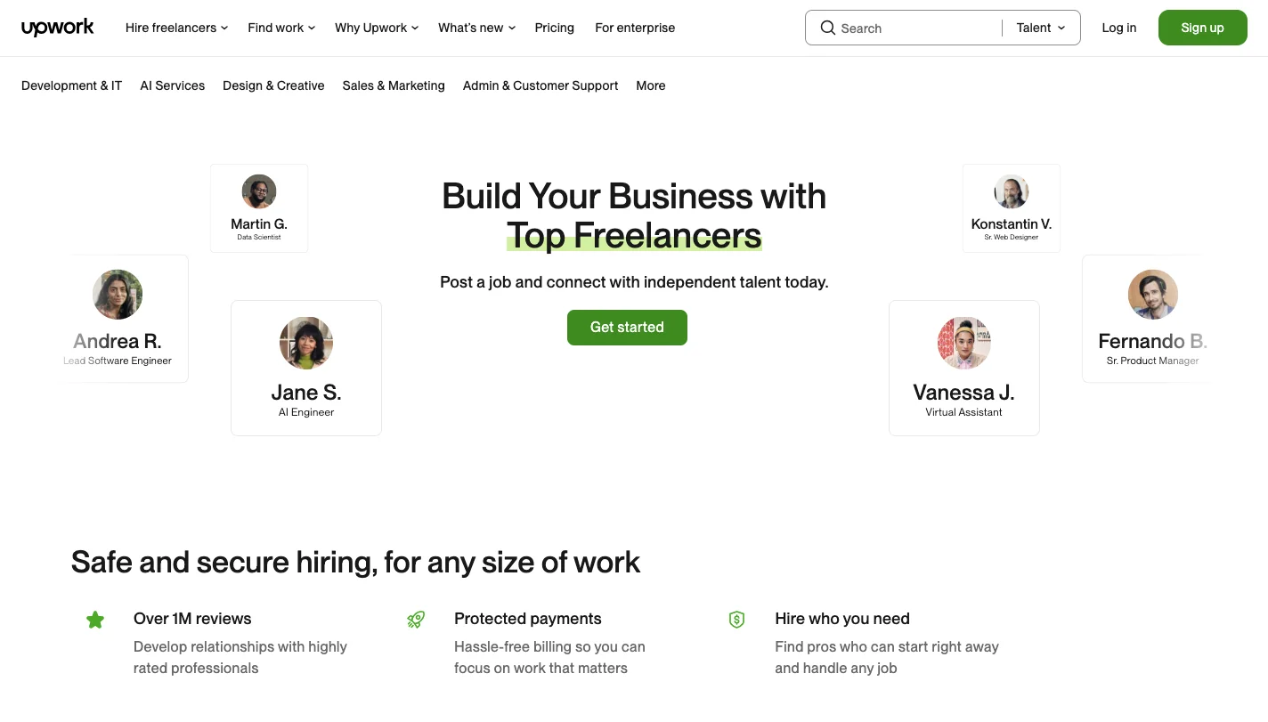 Upwork homepage