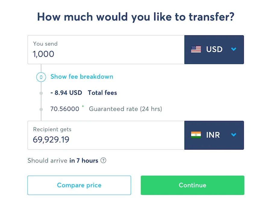 A basic money transfer of USD to INR
